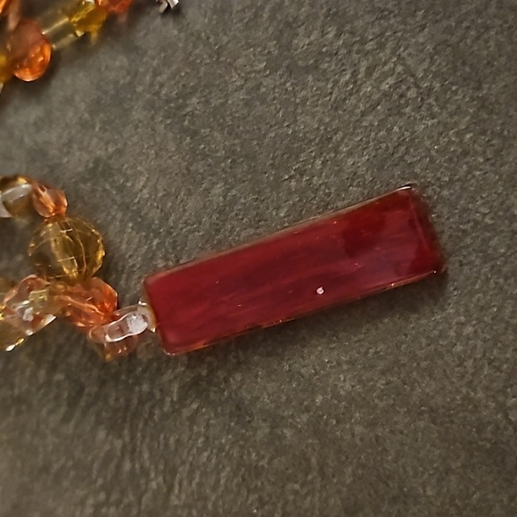 HANDMADE Orange Dichroic Glass Pendant Beaded Necklace - Picture 6 of 10